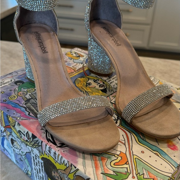 JEFFEREY CAMPBELL Womens Beige Rhinestone Laura Leather Heeled Sandal - Picture 7 of 11